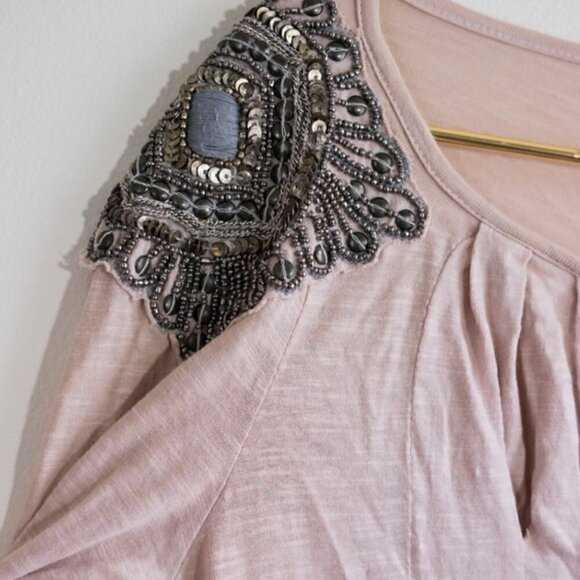 Anthropologie Deletta Corinthian Top S Sequin Beaded Shoulder Pleated Front - Picture 5 of 13